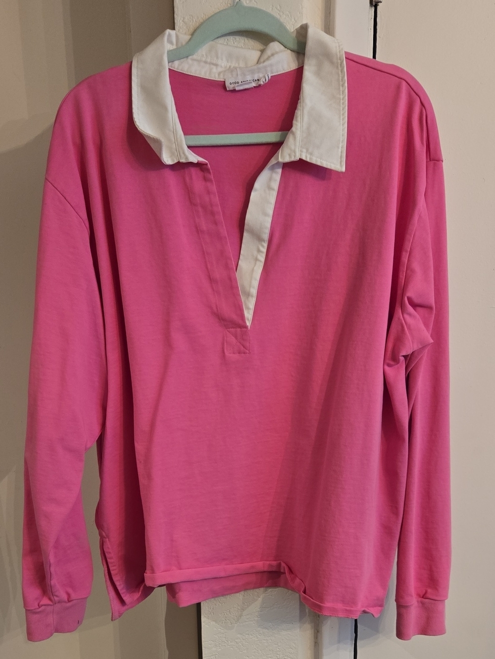 Good American Pink Polo Top with White Collar
